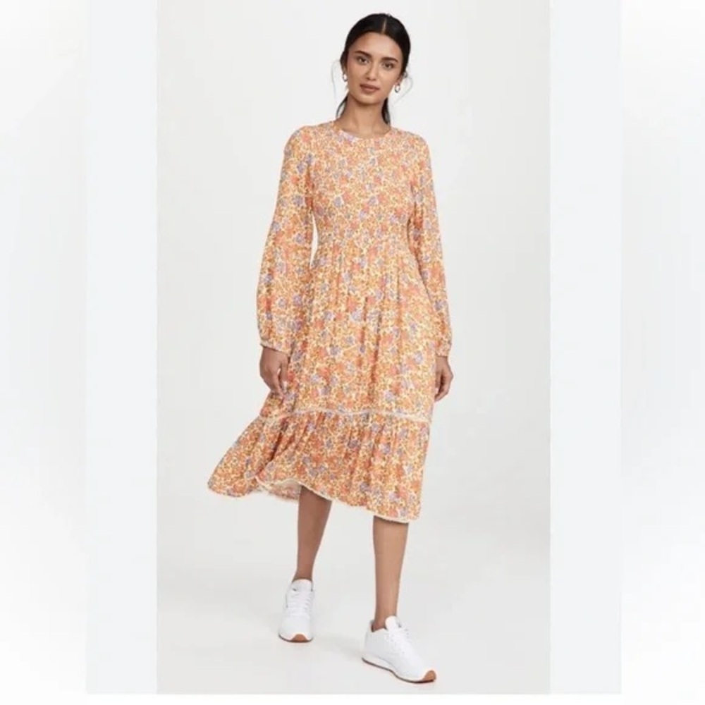 Lost+Wander Cali Dreaming peasant long sleeve dainty floral colorful midi dress